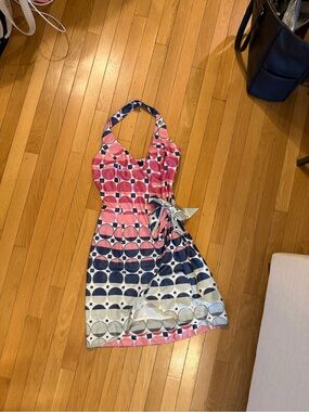 Miss Sixty Pink, Navy & White Geometric Halter dress